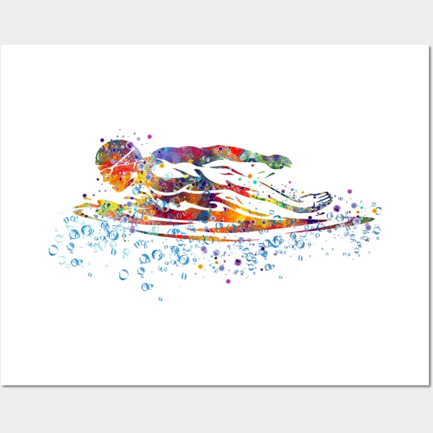 Boy Swimmer Breaststroke Watercolor Sport Decor Wall Art by LotusGifts